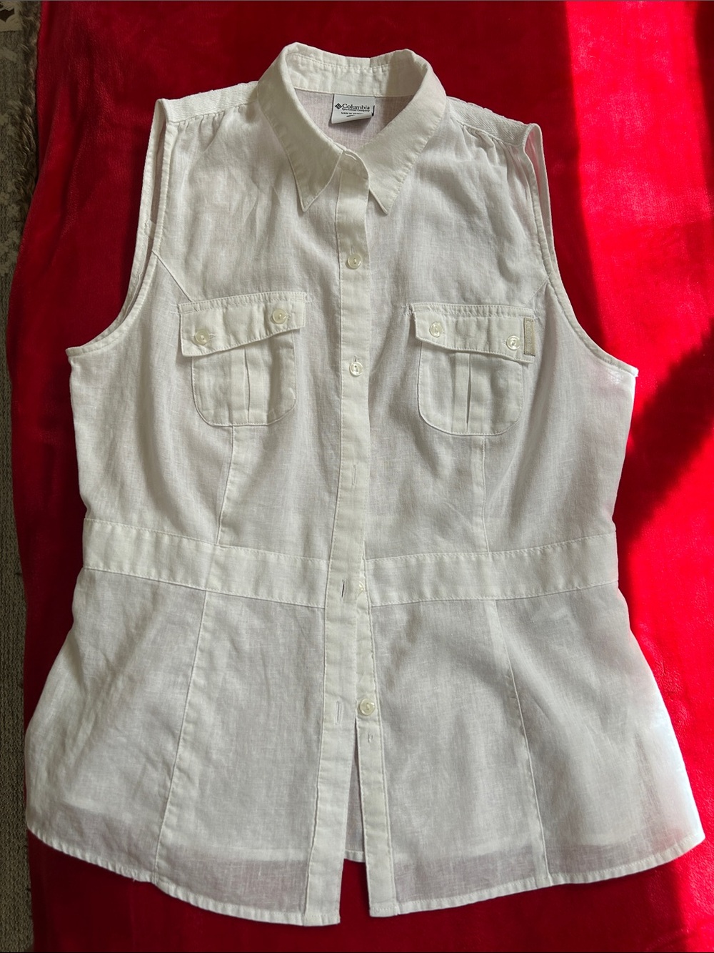 Columbia White Sleeveless Button-Front Shirt